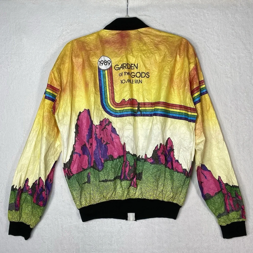 Vtg‎ 1989 Garden of the Gods 10 Mile Run Tyvek Jacket M 80s Neon Retro Running M